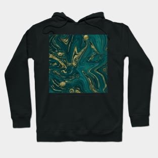 Gold Faux Glitter & Teal Green Marble Abstract Art Hoodie